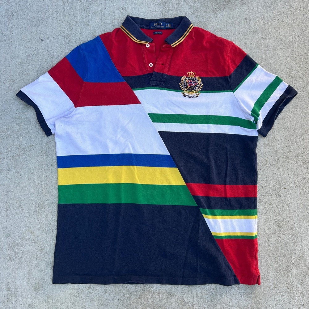 Polo Ralph Lauren Polo Shirt XL Multi Colorblock Nautical Crest Striped Y2K